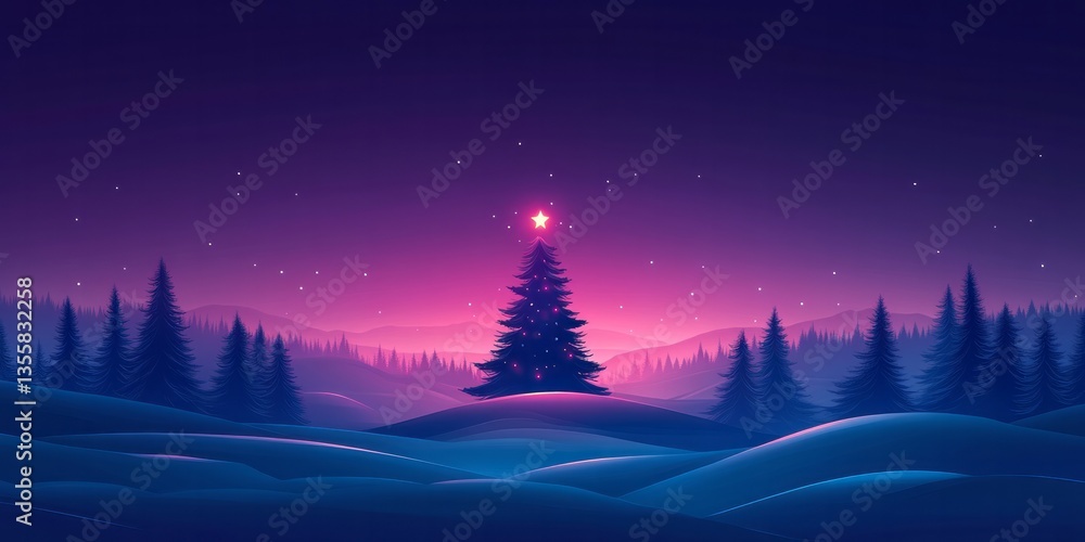 Fototapeta premium Christmas tree shines brightly in a winter wonderland scene