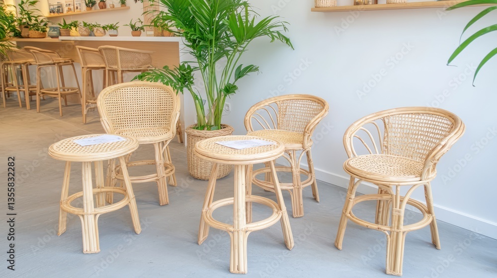 Obraz premium Create a cozy urban lounge space with chic boho rattan furniture for a stylish atmosphere