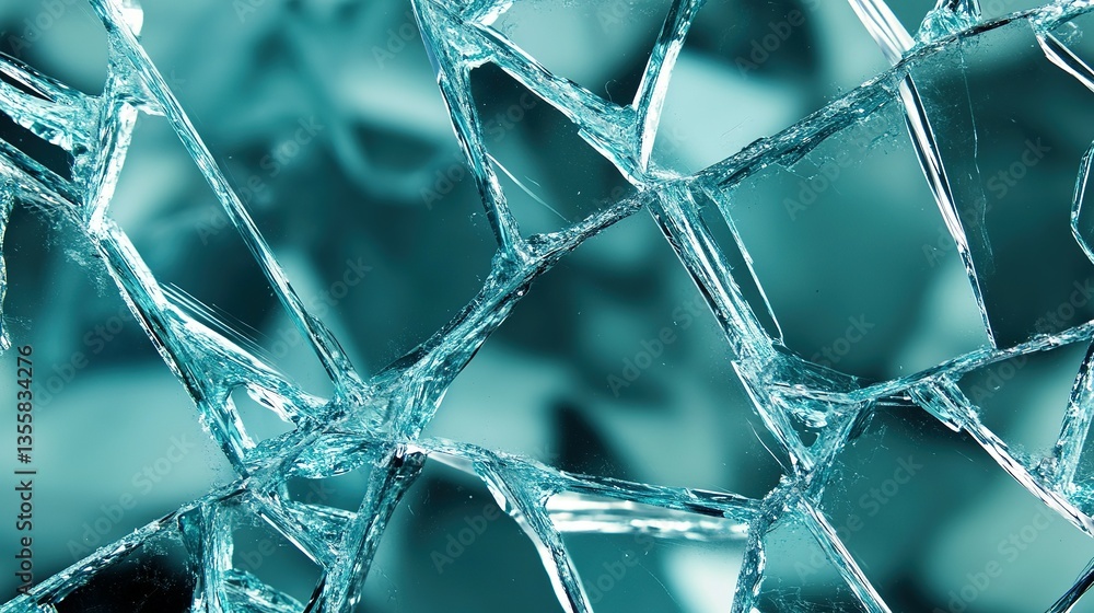 Broken glass with multiple intersecting cracks and sharp edges Broken glass with multiple intersecting cracks and sharp edges