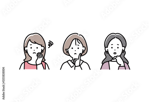 悩んでいるオシャレな女性のイラストセット