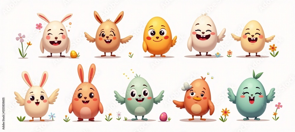 happy easter eggs cartoon faces illustration happy easter eggs cartoon faces illustration