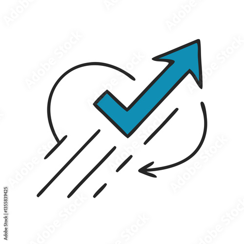 Arrow with Checkmark and Motion Lines