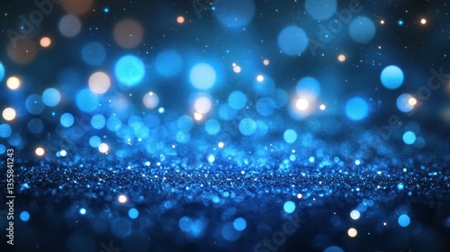 Abstract Glowing Blue Sparkle Background with Bokeh Lights and Glitter