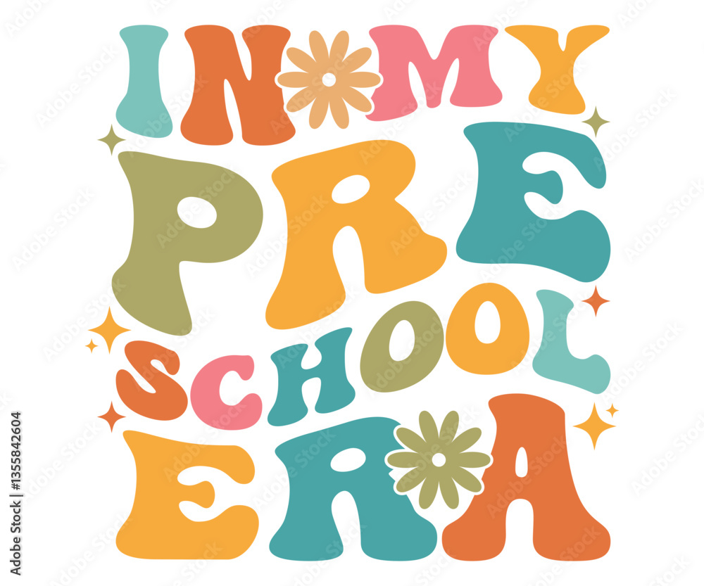 Naklejka premium In My Preschool Era T-shirt, Preschool Student Groovy Quote Tee, Kid's Retro School Milestone Shirt