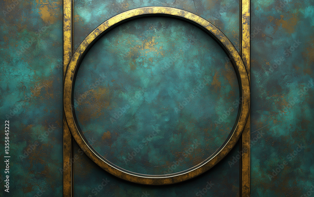 Fototapeta premium Teal and Gold Textured Background with Circular Frame for Text or Design