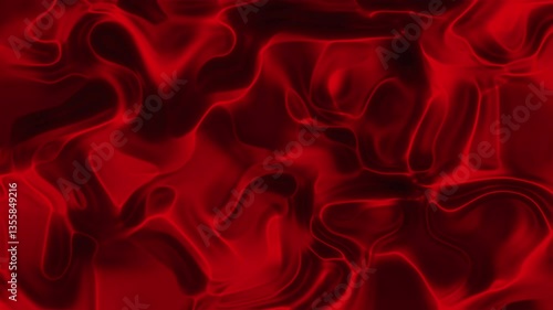 Abstract pattern background features red waves and black shadows, creating a flowing texture with smooth curves in a modern art style