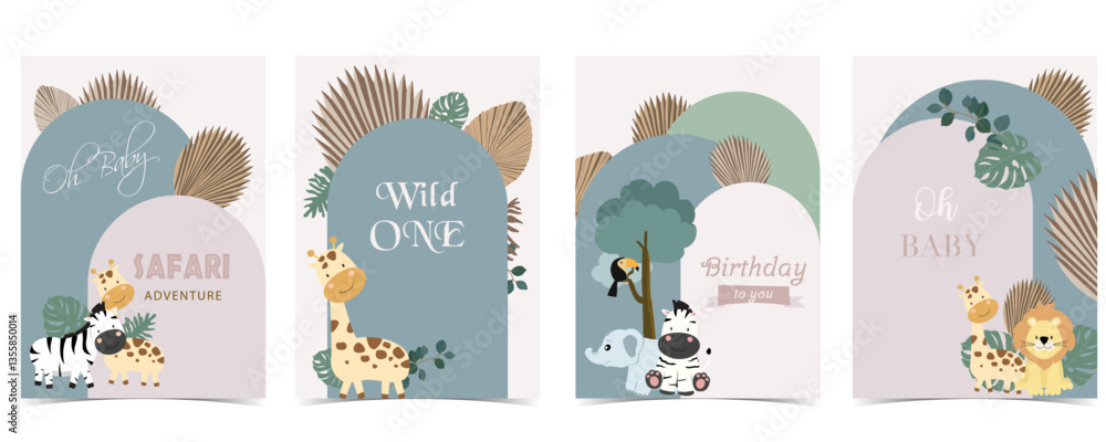 Fototapeta premium cute boho safari template banner for a4 vertical design with curve and balloon