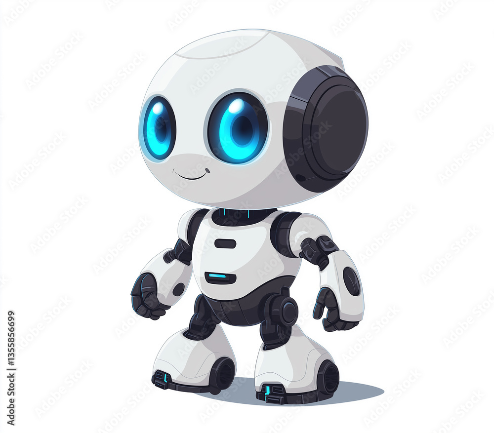 Little robot waving hand isolated on white background, 3d rendering Little robot waving hand isolated on white background, 3d rendering