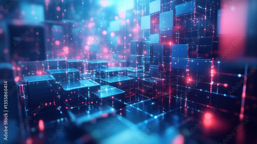 Abstract Digital Background with Geometric Shapes and Glowing Light Effects