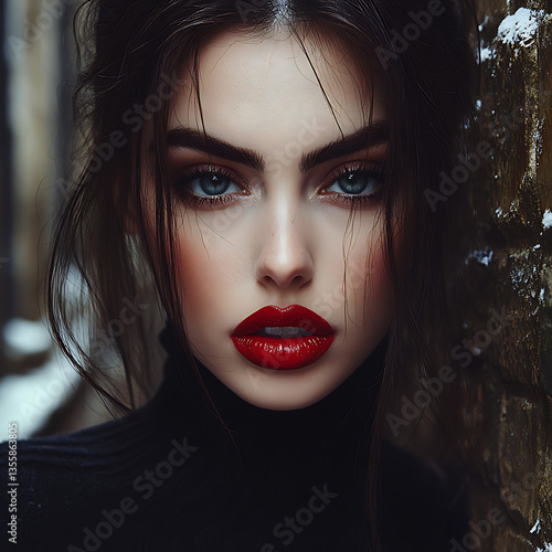 Woman Portrait with Red Lips.