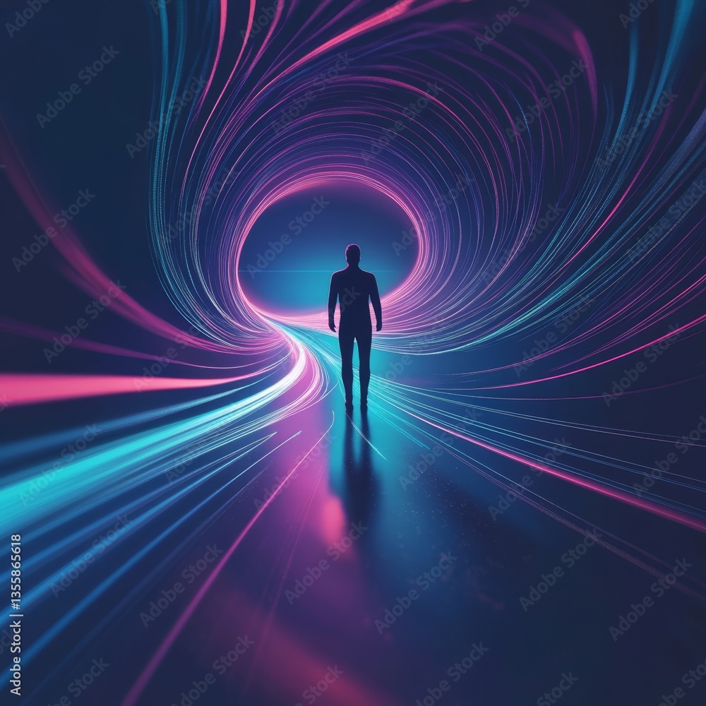 3D Leadership Concept Featuring Guiding Figure in Dynamic Environment 3D Leadership Concept Featuring Guiding Figure in Dynamic Environment