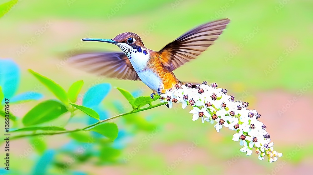 Fototapeta premium Hummingbird on flower cluster