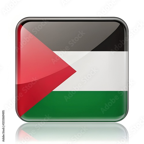Free Download Glossy Palestine flag with a smooth, reflective surface, Glossy Palestine Flag with a Smooth, Reflective Surface - GFXLoad