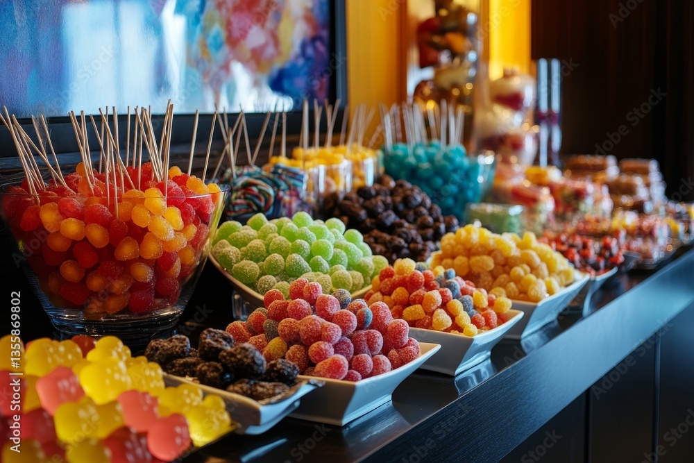 Obraz premium Colorful Array of Candies and Gummy Bears on Display for Festive Celebration