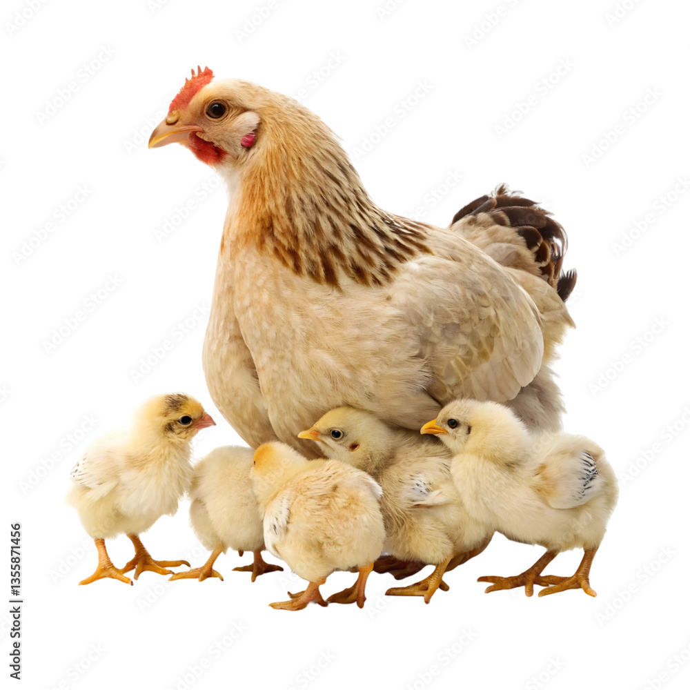 Fototapeta premium Hen with its chicks isolated on transparent background