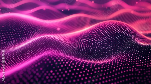 Abstract Futuristic Magenta and Red Wavy Background with Glowing Particles