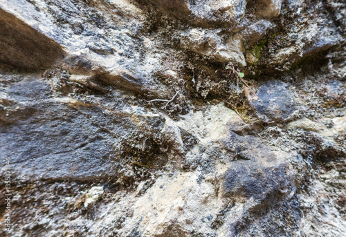 the walls of a stone gorge in a mountainous area, the structure of a geological section