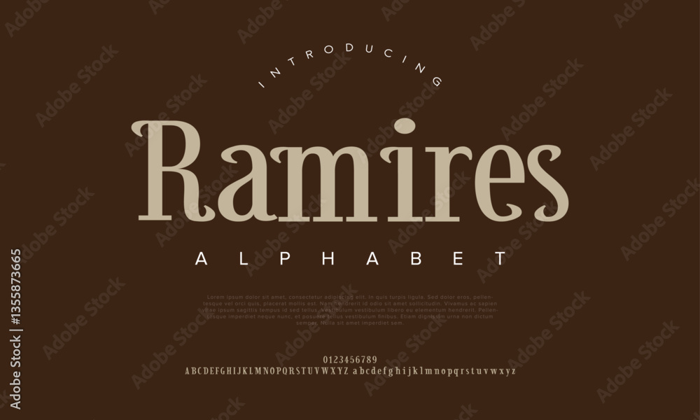 Ramires Elegant Font Uppercase Lowercase And Number. Classic Lettering Minimal Fashion Designs. Typography modern serif fonts regular decorative vintage concept. vector illustration Ramires Elegant Font Uppercase Lowercase And Number. Classic Lettering Minimal Fashion Designs. Typography modern serif fonts regular decorative vintage concept. vector illustration