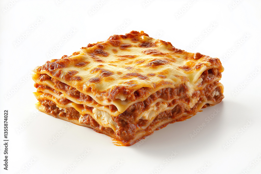 piece of baked lasagna with minced meat and cheese close-up isolated on white background
piece of baked lasagna with minced meat and cheese close-up isolated on white background