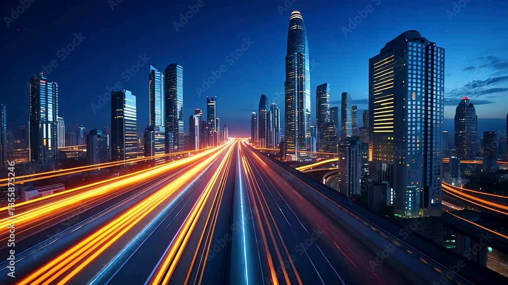 High-speed motion blur of futuristic city traffic lights at night on expressway
High-speed motion blur of futuristic city traffic lights at night on expressway