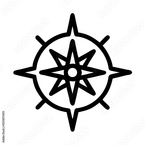 Compass Rose Symbol for Navigation in Minimalist Style  