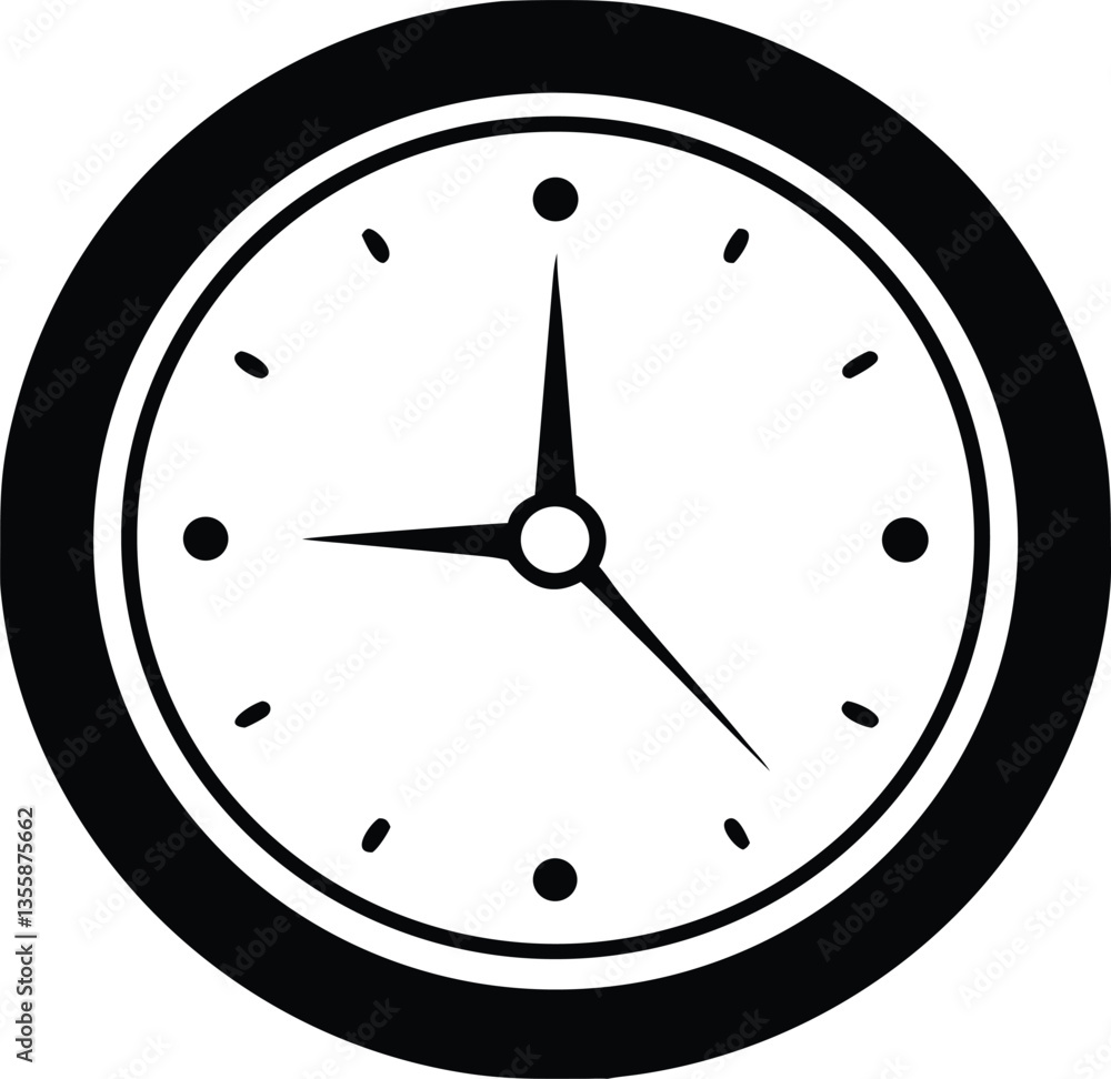 Classic Clock Icon - Black and White Time Vector Classic Clock Icon - Black and White Time Vector