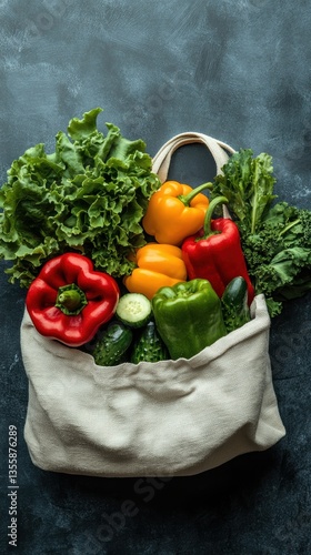 Obraz na płótnie Vibrant Fresh Vegetables in a Reusable Bag: A Colorful Harvest of Healthy Produce w salonie