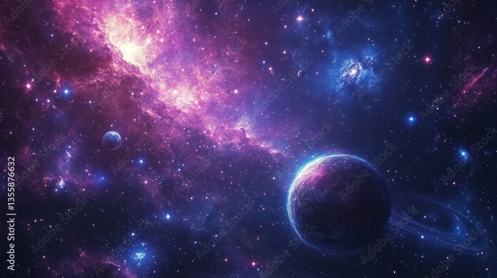 Obraz premium Stunning Deep Space Scene Featuring a Galaxy, Planets, and a Nebula