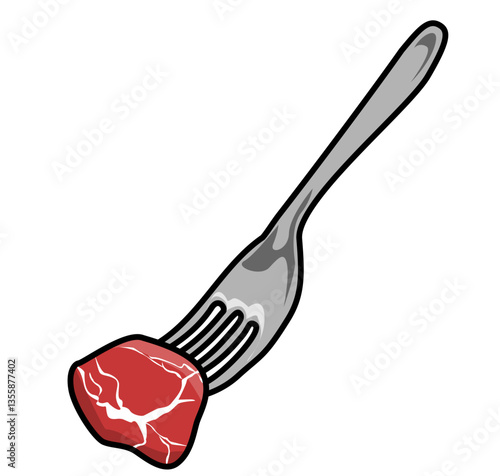This is a fork with a piece of meet