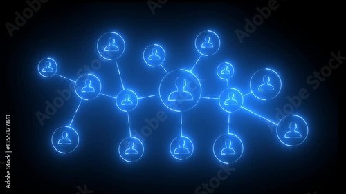 Neon effect Social network icon animation on the black background. abstract contacts concept.