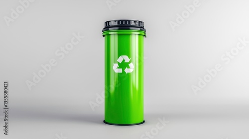 Wallpaper Mural Green cylindrical recycling bin.  Simple design Torontodigital.ca