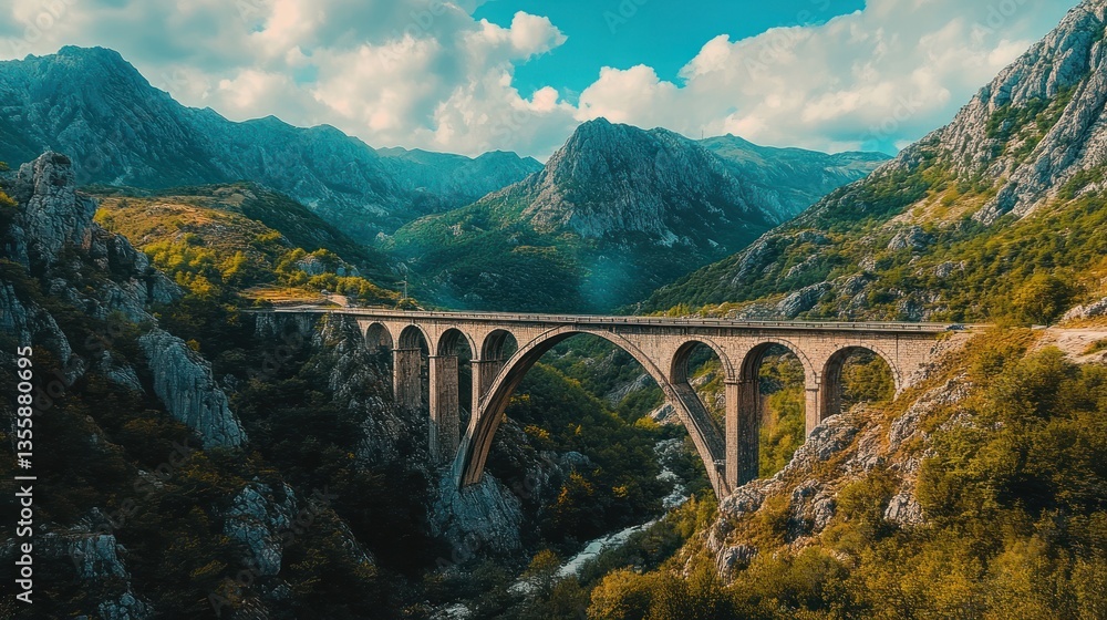 Spectacular Tara Bridge in Montenegro nestled between stunning mountain ranges Spectacular Tara Bridge in Montenegro nestled between stunning mountain ranges