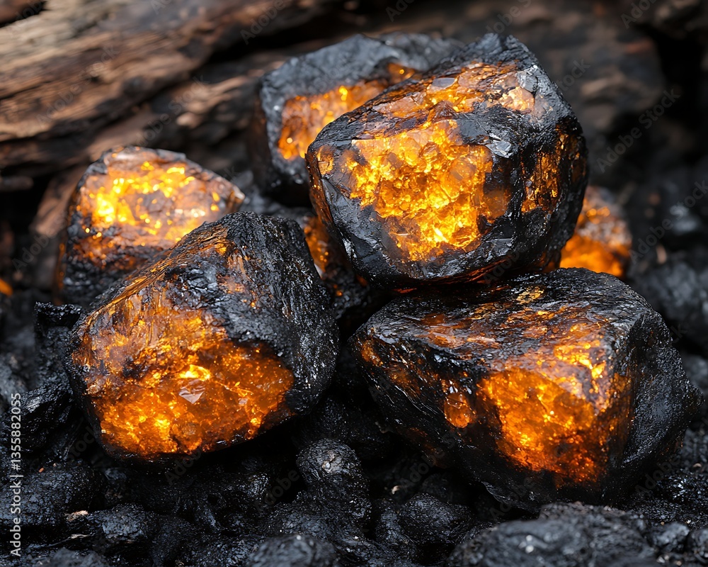 Glowing amber stones on coal. Glowing amber stones on coal.