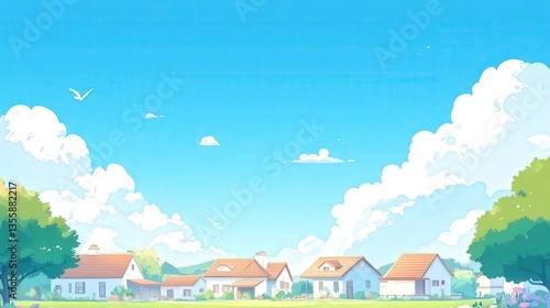 Cotton Farm with Blue Skies and Fluffy Clouds
