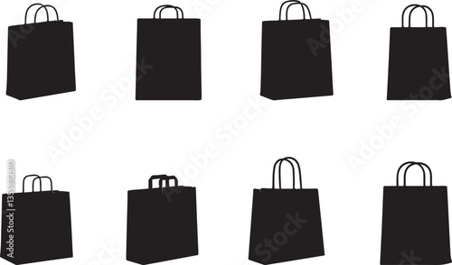 Shopping Bag Silhouettes on White Background