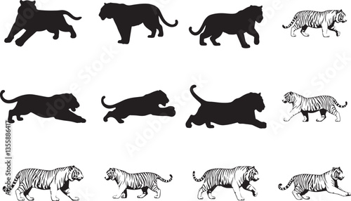 Tiger Silhouettes Solid Black Silhouettes
