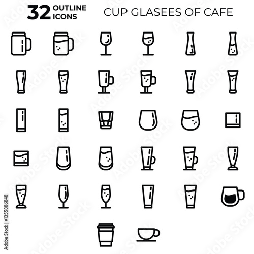 illustration graphic vector is 32 icons glass cup of tea or coffee in cafe or home. Perfect for icon, banner, flyer or social media design.