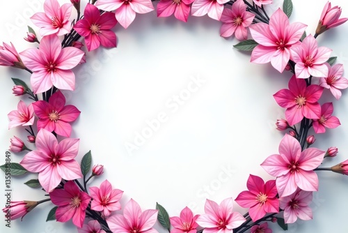 Vibrant pink flowers interwoven in a wreath illustration, art, floral