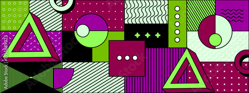 colorful geometric shapes composition in modern memphis art style vector illustration