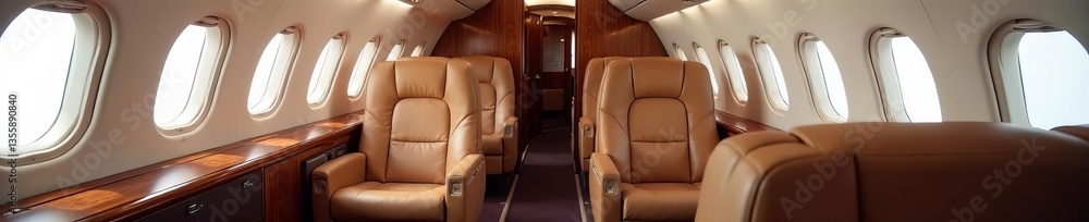Obraz premium Upscale aircraft cabin with plush leather seating and modern design touches, exclusive, posh, opulent