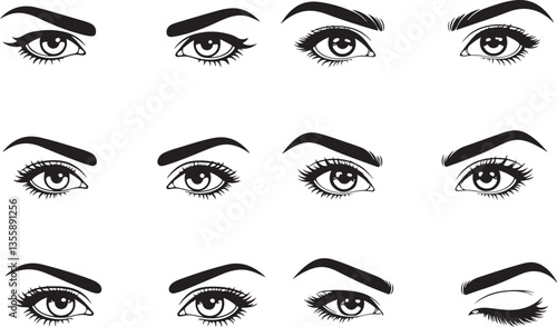 Women’s Eyes Silhouettes on White Background