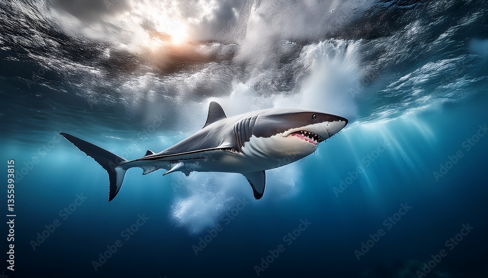 Obraz premium majestic shark in a stormy ocean