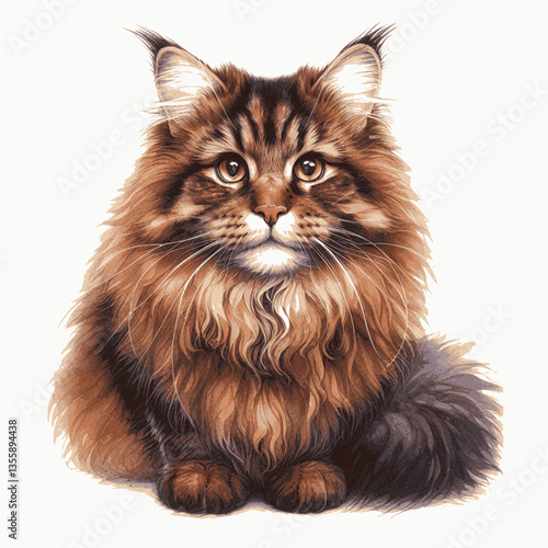 Maine Coon cat isolated watercolor vector illustration svg