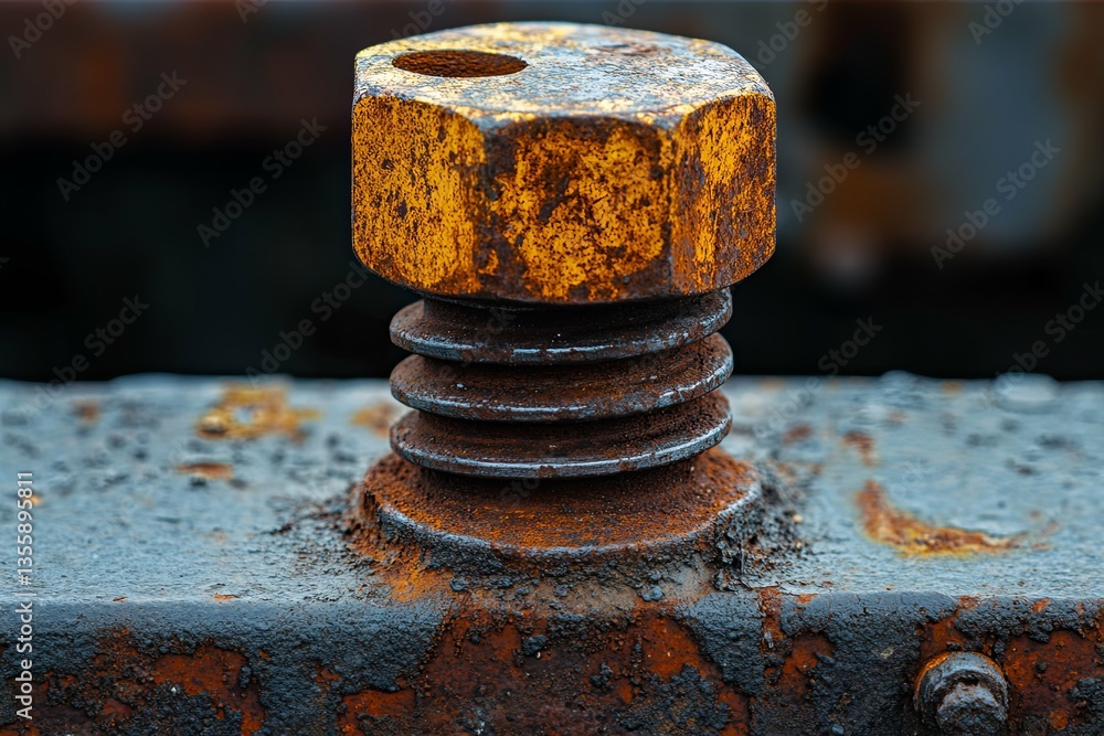 A close up view of a rusty bolt and base A close up view of a rusty bolt and base