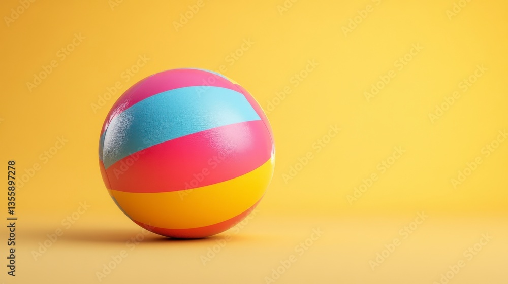 Bright Pastel Beach Ball on a Yellow Background for Summertime Fun Bright Pastel Beach Ball on a Yellow Background for Summertime Fun