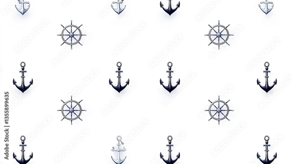 Nautical pattern with anchors and ship wheels Nautical pattern with anchors and ship wheels