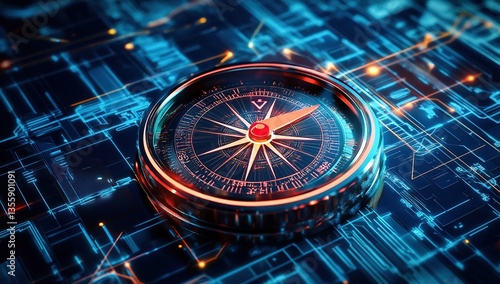 Wallpaper Mural Digital Compass on Circuit Board: Glowing Navigation Technology Torontodigital.ca