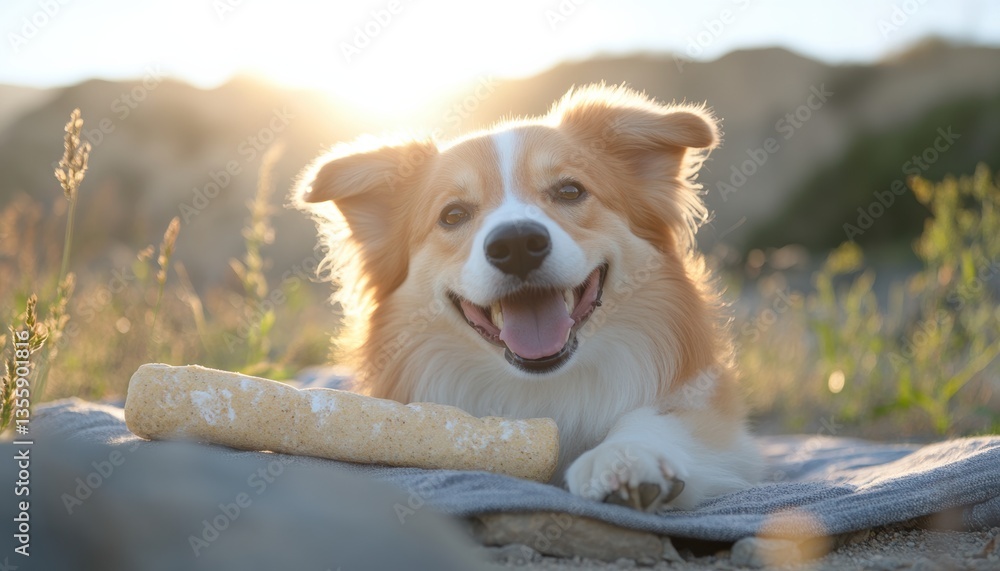 Joyful dog enjoys biodegradable chew toy sunny park pet lifestyle outdoor scene close-up view eco-friendly concept Joyful dog enjoys biodegradable chew toy sunny park pet lifestyle outdoor scene close-up view eco-friendly concept