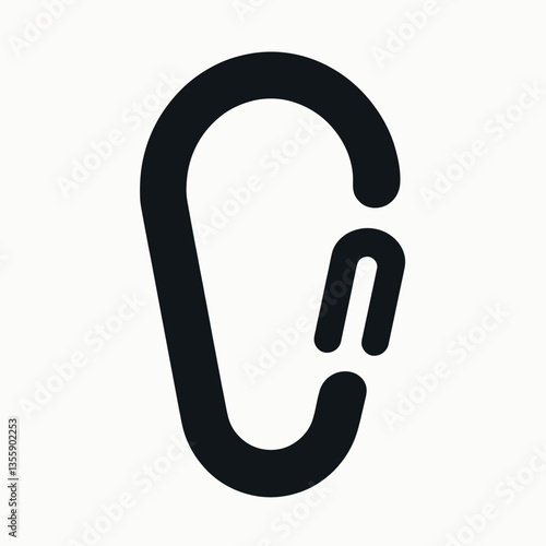 very simple flat and minimalist Carabiner silhouette in black on a white background