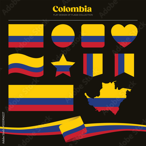 Colombia flag flat design of shape collection